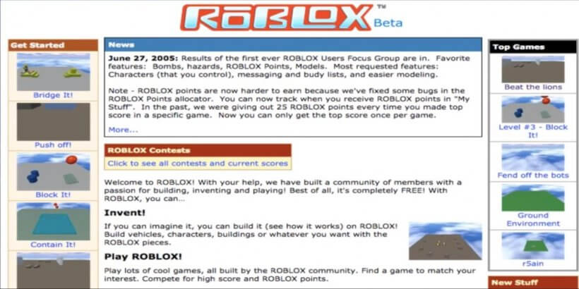 Original Roblox Webpage